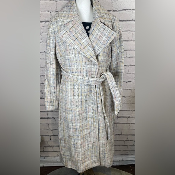 Karl Lagerfeld Tweed Belted Long Coat size Large - Picture 6 of 14